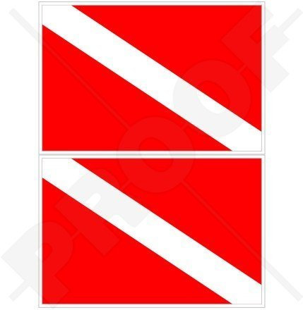 SCUBA DIVING Flagge DIVING nach unten Taucher 75mm Auto & Motorrad Aufkleber, x2 Vinyl Stickers