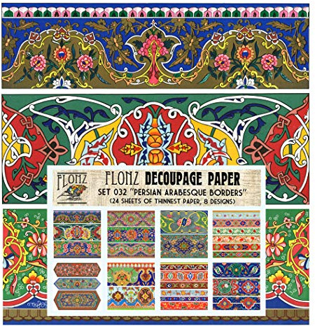 Decoupage Paper Pack (24 Sheets 6x6) Persian Arabesque Borders FLONZ Vintage Styled Paper for Decoupage and Craft