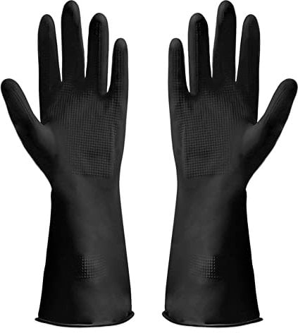 Discoball 6 Pack Gants de Vaisselle et Ménage, Antidérapants et Étanches, Rebondissants, Réutilisables, Longueur (3 Paires, Taille L, Noir)