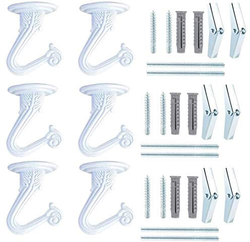 KINDPMA 6PCS Crochets de Plafond avec Vis de Fixation Crochets de Suspension Lourde Crochet de fixation Montage Crochet de Plafond Crochets à Visser pour Suspendre Plante Lumière Lustres Décorations