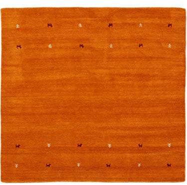 carpetfine Wollteppich Gabbeh Uni Quadratisch Orange 150x150 cm | Moderner Teppich für Wohn- und Schlafzimmer