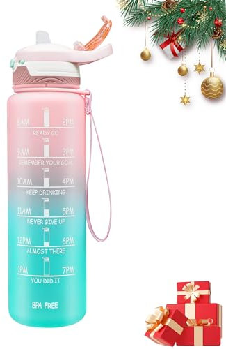 EULANT Tritan Gourde Sport avec Paille 1L,Gourde Graduée pour 1 Journee,Qualité Supérieure Bouteille D'eau Motivational pour Adulte Etudiants,pour vélo Camping Randonnée Pilates Scolaires Bureau