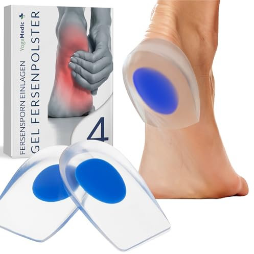 YogaMedic Gel Heel Pads - 2 Pairs (4 Pieces) of Gel Cups for Comfort, Plantar Fasciitis, Achilles Tendonitis & Spur Pain Cushioned Support System - Pressure Relief Inserts (Size: 40-45) - Heel Support