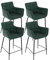 chairus Set mit 4 Stück Barhocker Sessel Stoff Küche Frühstück Thekenhocker Modern Hochhocker Barstuhl mit Fußstütze (Grün-4)