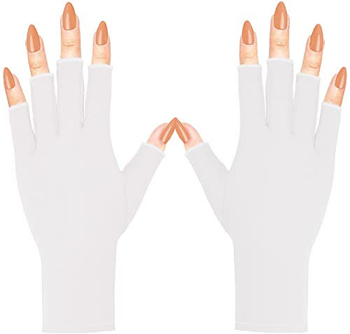 COOSLIM Anti UV Gloves for Gel Nail Lamp, UPF50+ Protection Gloves for Manicures, UV Sun Protection Gloves for Women-White