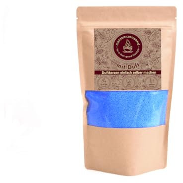 Aromatischer Kerzensand mit Duft 400g inkl. 3 Dochte Aromasand Duftgranulat aus Wachs Raumduft (Blue Light)
