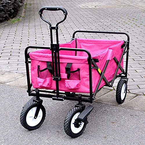 Hochleistungs-Klappwagen für den Garten, tragbarer Handwagen, zusammenklappbarer Nutzwagen zum Schieben und Ziehen mit Rädern, Strandwagen für den Außenbereich, Transportwagen, Einkaufswagen (rot) (ro