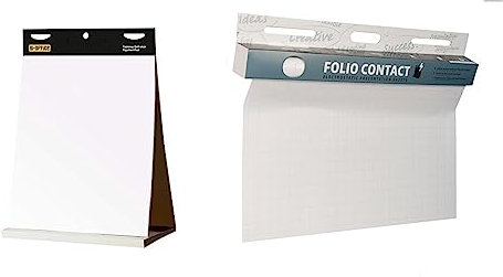 Bi-Office Tischaufsteller Flipchartblock & Folio Contact Flipchart: die patentierte elektrostatische Flipchartfolie - haftet ohne Hilfsmittel auf nahezu allen Oberflächen