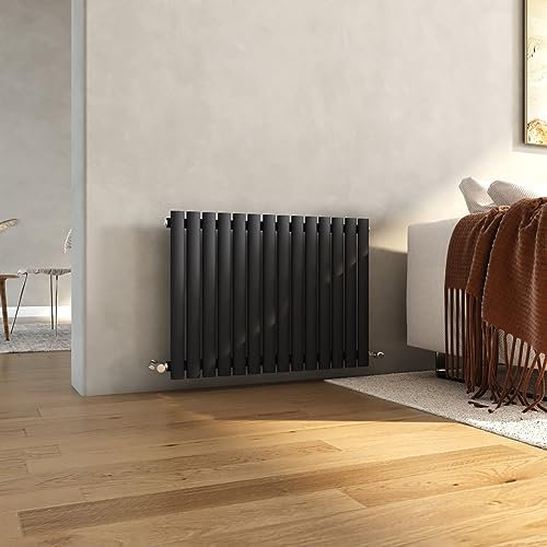 Heilmetz Anthracite Radiators,600 x 826mm Column Radiators Horizontal Double Designer Oval Panel Radiator Modern Heater Central Heating Radiator