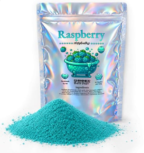 Stsfybaths Raspberry Shimmer Bath Bomb Powder – Turquoise Fizzy Bath Soak for Kids, Women & Men – Handmade, Scented, Non-Staining, 6–9 Baths per Bag (Large, Turquoise)