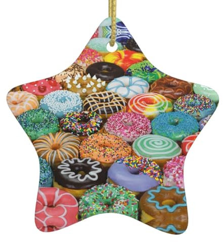 Donuts Keramik hängende Weihnachtsbaumschmuck – Sternförmige Ornament-Anhänger, Andenken