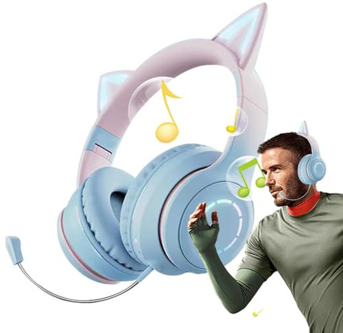 Auriculares Inalámbricos Genérico - Negro - Oreja de Gato - Micrófono - LED - Control de Volumen - Viaje