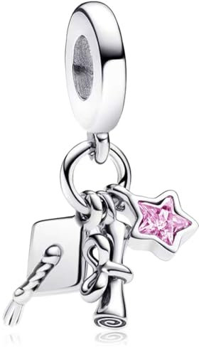 MSPOVOF Triple pendentif de remise de diplôme rose Charm 925 Sterling Silver 5A Zirconia Pendentif Bracelet Collier Compatibilité Femme Bijoux Cadeau
