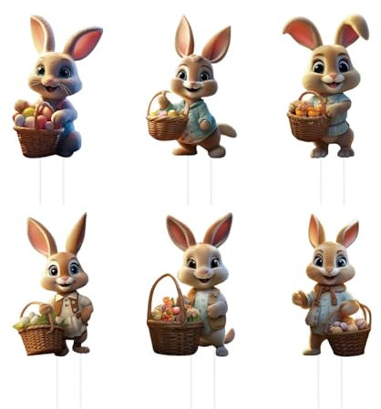 6er Osterhasen Gartenstecker Deko 2D Hasen Werbeschilder Gartendeko Baumstecker Osterhase Figuren groß Garten Dekoration Outdoor Gartendekoration für Draußen, Bauernhof Frühling Deko für Haustür