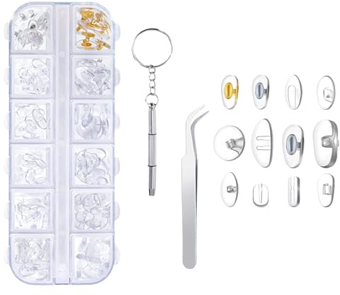 Qwrqwr Brillen Reparatur Set mit Silikon Nasenpads 25 Paar Antirutsch Nasenpads für Brillen Inklusive Pinzette Schraubendreher Ideal für Lesebrillen und Sonnenbrillen