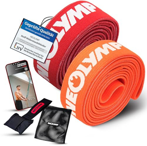 NEOLYMP Fitnessbänder Set Stoff - waschbare Resistance Bands, Widerstandsbänder, Krafttrainingssets, Gymnastikband inkl. E-Book mit Trainingsband-Übungen (2er Fitnessbänder Set)