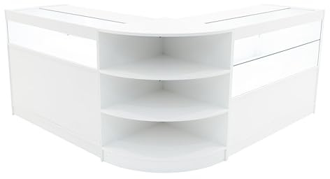 White Shop Counter Set Harmonia LED Light B1200 C1200 LM60 120cm 60cm W Lockable Sliding Doors Keys 3 Retail Storage Units Glass Display Showcase Cabinet Corner Clothing Jewellery Shelves Lighting