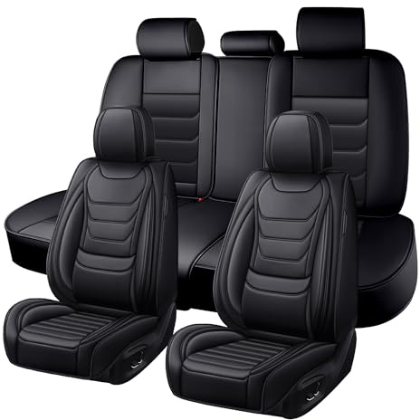 HYTLP Autositzbezüge für BMW X3 sDrive28i 2017, Premium-Komplettset aus PU-Nappaleder, 360°-Rundumschutz, atmungsaktiv, mit zusätzlicher Lendenwirbelstütze(Fünf Sitzer, Schwarz)