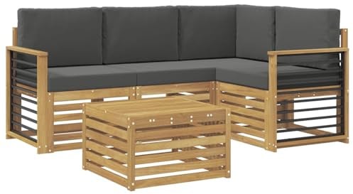 vidaXL Outdoor-Sofagarnitur 5 pcs Weiß und Anthrazit 59 x 59 x 37 cm, Moderner Garten-Sofaset, Coole Terrassenmöbel, zeitgemäße Lounge, modulares Design, Akazien-Elemente