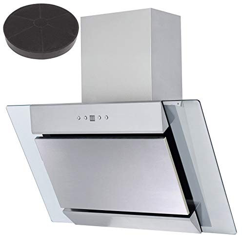 SIA AGL61SS 60cm Angled Stainless Steel And Glass Chimney Cooker Hood Kitchen Extractor Fan With LED Lights And Internal Carbon Re-circulation Filter