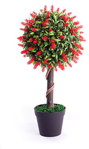 Best Artificial 2ft 60cm Lavender Flower Ball Topiary Tree Plant Garden Conservatory Indoor Outdoor (Red)