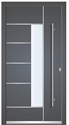 Welthaus WH75 - Porta di casa standard in alluminio con plastica LA40, porta Dortmund, 1100 x 2100 mm, DIN destra, colore esterno, antracite 7016, interno bianco, manico esterno BGR1400, stampante