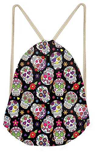 chaqlin Rucksack mit Totenkopf-Motiv und Kordelzug, Sporttasche für Damen und Herren, legeres Wandern, Reisen, Wochenend-Rucksack, große Kapazität, Turnbeutel