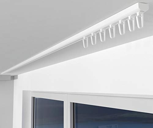 ALOHA Gardinenschiene aus Aluminium Vorhangschienen, Deckenbefestigung 1, 2, 3, 4, 5 -läufig für Schiebevorhänge, Vorhänge (SAO / 1-läufig / 520cm / mit Faltenlegehaken/Weiß)