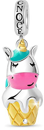 GNOCE Einhorn Eis Charms Anhänger 925 Sterling Silber Tiere Dangle Charms Fit Armband/Halskette Modeschmuck Geschenk für Frauen Mädchen