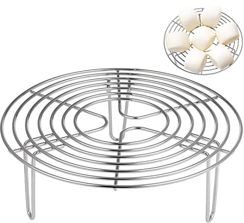 Hemoton Estante redondo de acero inoxidable para cocinar al vapor y freidora de aire, para horno de cocina a presión, 20 x 7 cm