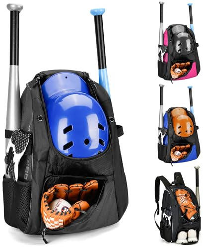 DAREKUKU Youth Baseball Backpack, Softball Bat Bag For Boys & Girls, T-Ball & Baseball Equipment & Gear, Durable Bat Backpack With Fence Hook, Shoe Compartment, Hold Bat, Glove, Helmet, Cleats