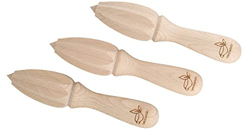3 X teemando® Zitronenpresse aus Holz, 15 cm, einfaches Auspressen von Zitronen & Orangen, Saftpresse für Zitrusfrüchte