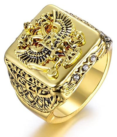 SPACELQ Mode Männer Signet Ring Russian Empire Doppeladler Ringe Für Männliche Punk-Arme des russischen großen Rings