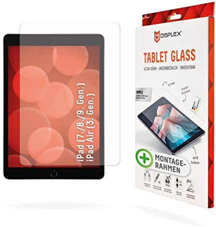 Displex Tablet Glass (9H) für Apple iPad (7./8./9. Gen.)/Air (3. Gen.), Eco-Montagerahmen L-Form, unzerbrechlich, ultra-dünn, unsichtbar