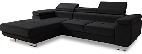 Ecksofa Divo mit Schlaffunktion, Bettkasten und Kopfteilverstellung, Polsterecke, Wohnlandschaft, Sofagarnitur, Couch, Sofa, Federkern (Schwarz (Kronos 07), Ecksofa Links)