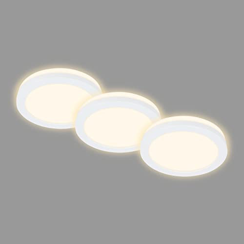 BRILONER - 3er Set Bad Einbaustrahler LED mit indirektem Licht, inkl. Aufsatzrahmen, warmweiße Lichtfarbe, Spot, Deckenspots, Spots, Einbauleuchten, Einbauspots, 84x36,5 mm, Weiß