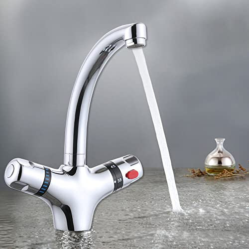 Thermostat Bad Wasserhahn, Waschtischbatterie Messing Waschbecken Armatur Waschtischarmatur Mischbatterie für Küche Badzimmer