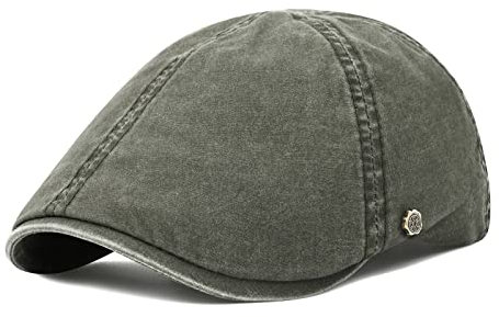 VOBOOM Flache Cabbie-Mütze aus Baumwolle, Gatsby Ivy Irish Hunting Newsboy Cap, Verwaschenes Armeegrün, Einheitsgröße