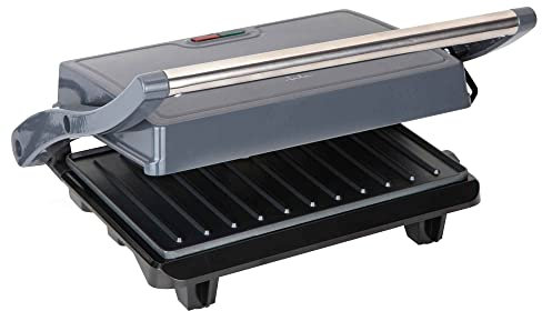 JATA JEGR1105 Elektrischer Grill und Grill mit linierten Antihaft-Platten, 22,5 x 14,6 cm, Küche für alle Arten von Lebensmitteln, Kippdeckel, Öffnung 180°, 750 W