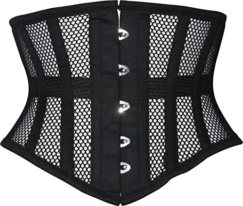 Hi-GERMANWEARS Hi-46 Women's Underbust Black Cotton Mesh Steel Boned Body Waist Shaper Training taillenkorsett Corsets (DE/NL/SE/PL, Alphanumerisch, 3XS, Regular, Regular, Black)