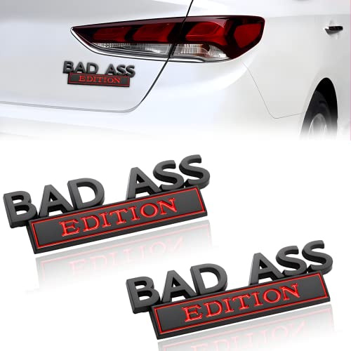 Auto-Emblem, Bad Ass Edition, 3D-Kotflügel-Abzeichen, Ersatz, Auto-Zubehör für Heckklappe, Kühlergrill, Motorhaube, Kofferraum, kompatibel mit Auto, Motorrad, SUV, 2 Stück (Rot-Schwarz)