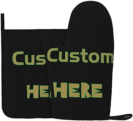 Benutzerdefinierte Ofenhandschuhe, Topflappen-Set mit Ihrem eigenen Foto und Namen, niedliche personalisierte Küche, rutschfeste, flexible Ofenhandschuhe für lustiges Fotogeschenk
