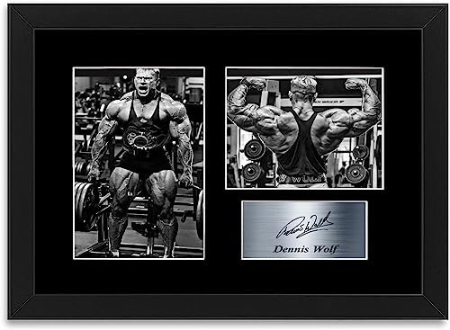 Motivationsposter mit Autogramm von Dennis Wolf Gym Bodybuilding, gerahmt, A4