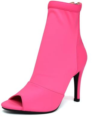 SWDZM Botas de Baile Latino Mujer Zapatos Punta Abierta Botines de Baile con Tacón Alto Salsa y Bachata de Salon,Rosa Vivo,Tacón 9.5cm,Suela de Goma,35 EU