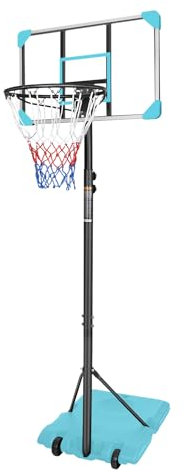 FUNJEPE 7ft Tragbarer transparenter Basketballkorb Basketballständer mit Rollen, verstellbar, Set für drinnen und draußen, 165–213 cm (blau)