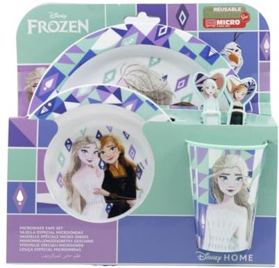My sweety pop - Set de vaisselle Frozen pour enfant - coffret repas - ensemble 5 pièces - Assiette - Bol - Verre - Fourchette – cuillère - La Reine Des Neiges