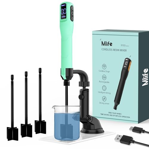 Mlife Mélangeur de résine amélioré, agitateur électrique de résine époxy, mélangeur de peinture et mélangeur de résine époxy temporisé pour résine époxy, avec support de mélangeur (vert clair)