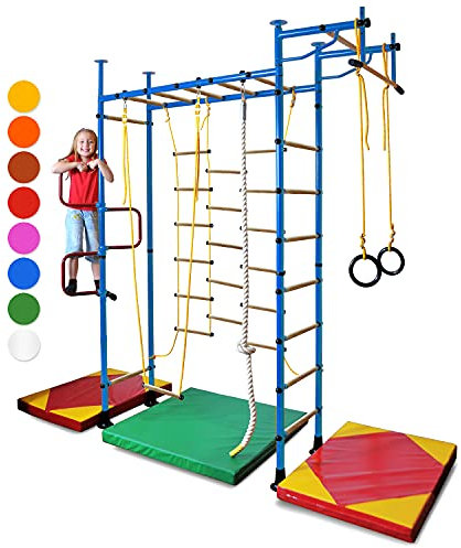 RoniKids Barres murales M3, Échelle Suédoise, Mur de Sport avec Barres transversales pour la Maison, Espalier, Mur de Fitness, Mur de Gymnastique, Mur d'escalade, Montage sans perçage (Bleu 240-290)