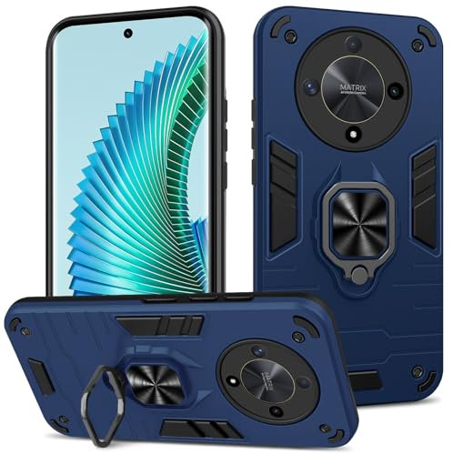 Btstring Cover per Honor Magic 6 Lite, Grado Militare Custodia con Cavalletto in Metallo Rotante a 360°, Hard PC Back Cover e TPU Bumper Antiurto Case- blu