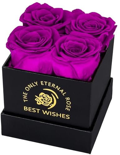 MestectPET Confezione Regalo con Rosa Eterna, 4 Rose Eterne Viola Fiore San Valentino Festa della Mamma Anniversario Regali di Compleanno Romantici per Moglie Sorella Mamma Donne